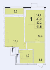 ЖК «Отрадный», планировка 1-комнатной квартиры, 40.30 м²