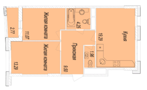 ЖК «Отрадный», планировка 2-комнатной квартиры, 58.80 м²
