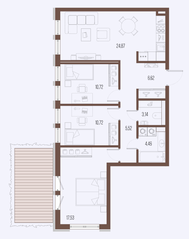 ЖК «Малоохтинский, 68», планировка 3-комнатной квартиры, 83.58 м²