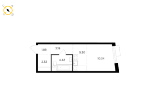 ЖК «TopHILLS», планировка студии, 27.45 м²