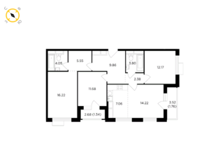 ЖК «TopHILLS», планировка 4-комнатной квартиры, 90.09 м²
