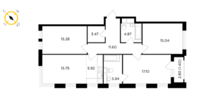 ЖК «TopHILLS», планировка 4-комнатной квартиры, 96.37 м²