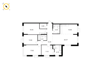 ЖК «TopHILLS», планировка 5-комнатной квартиры, 141.85 м²