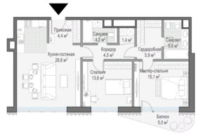 ЖК Дом «Лаврушинский», планировка 1-комнатной квартиры, 86.00 м²