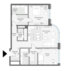 ЖК Дом «Лаврушинский», планировка 1-комнатной квартиры, 105.00 м²