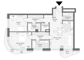 ЖК Дом «Лаврушинский», планировка 2-комнатной квартиры, 103.00 м²