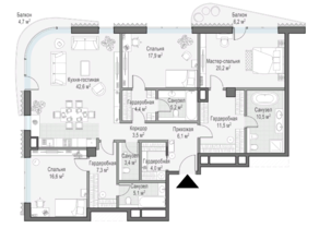 ЖК Дом «Лаврушинский», планировка 3-комнатной квартиры, 162.00 м²