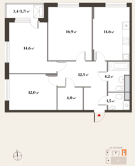 ЖК Миниполис «Восемь кленов», планировка 3-комнатной квартиры, 82.00 м²