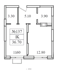 ЖК «Видный берег 2», планировка 1-комнатной квартиры, 36.70 м²