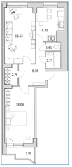 ЖК «Байрон», планировка 2-комнатной квартиры, 63.06 м²