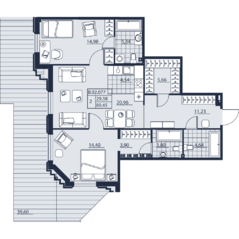 ЖК «Alter», планировка 2-комнатной квартиры, 89.45 м²