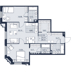 ЖК «Alter», планировка 2-комнатной квартиры, 88.36 м²