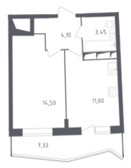 ЖК «Малая Охта», планировка 1-комнатной квартиры, 35.25 м²