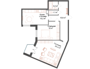 ЖК «СемьА», планировка 2-комнатной квартиры, 78.33 м²