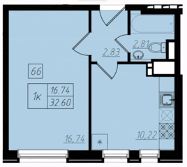 МЖК «Бристоль Москва», планировка 1-комнатной квартиры, 32.60 м²