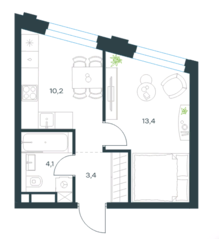 ЖК «Level Нагатинская», планировка 1-комнатной квартиры, 31.10 м²