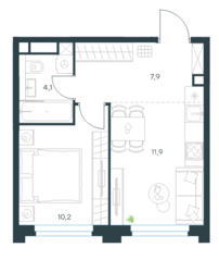ЖК «Level Нагатинская», планировка 1-комнатной квартиры, 34.10 м²