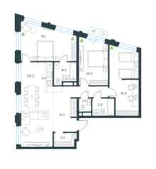 ЖК «Level Нагатинская», планировка 4-комнатной квартиры, 103.40 м²