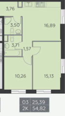 ЖК «Я51», планировка 2-комнатной квартиры, 54.82 м²