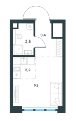 МФК «Level Южнопортовая», планировка 1-комнатной квартиры, 17.50 м²