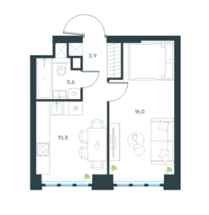 МФК «Level Южнопортовая», планировка 1-комнатной квартиры, 34.00 м²