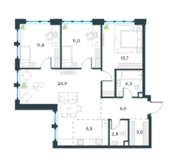 МФК «Level Южнопортовая», планировка 4-комнатной квартиры, 83.00 м²