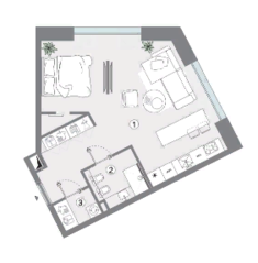 Апарт-комплекс «Cult», планировка студии, 50.09 м²