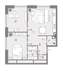 Апарт-отель «Cult», планировка 1-комнатной квартиры, 75.58 м²