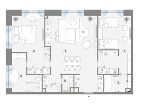 Апарт-комплекс «Cult», планировка 2-комнатной квартиры, 98.54 м²