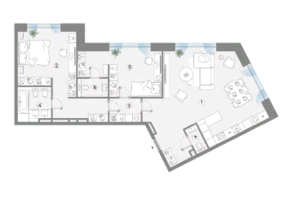 Апарт-отель «Cult», планировка 2-комнатной квартиры, 106.05 м²