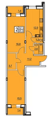 МЖК «Всеволожский штиль», планировка 2-комнатной квартиры, 65.80 м²