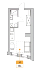 Апарт-комплекс «Причал», планировка студии, 18.60 м²