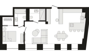 Апарт-отель «RestArt», планировка 2-комнатной квартиры, 60.40 м²