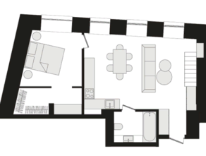 Апарт-отель «RestArt», планировка 3-комнатной квартиры, 52.50 м²