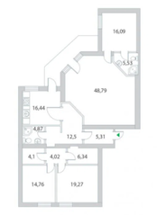 ЖК «HillSide», планировка 4-комнатной квартиры, 158.60 м²