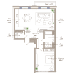 ЖК «Приоритет», планировка 2-комнатной квартиры, 93.11 м²