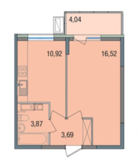 ЖК «Десятка», планировка 1-комнатной квартиры, 36.21 м²