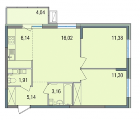 ЖК «Десятка», планировка 3-комнатной квартиры, 56.26 м²