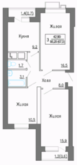 МЖК «Новое Замитино», планировка 3-комнатной квартиры, 66.20 м²