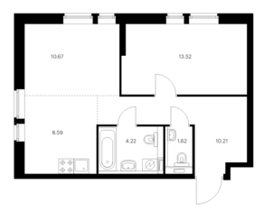 ЖК «Green park», планировка 2-комнатной квартиры, 48.83 м²