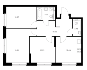 ЖК «Green park», планировка 3-комнатной квартиры, 70.32 м²