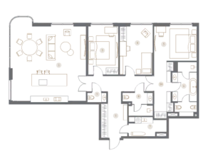ЖК «Turgenev», планировка 3-комнатной квартиры, 147.10 м²