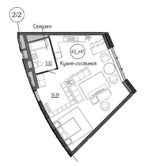 Апарт-отель Клубный дом «Рублево», планировка студии, 62.37 м²
