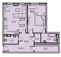 ЖК «Manhattan», планировка 1-комнатной квартиры, 86.00 м²