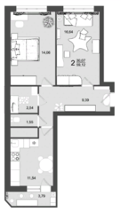 ЖК «Майданово Парк», планировка 2-комнатной квартиры, 59.12 м²