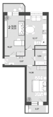 ЖК «Майданово Парк», планировка 2-комнатной квартиры, 54.69 м²