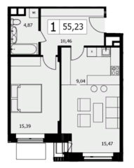 ЖК «TWICE», планировка 1-комнатной квартиры, 55.10 м²