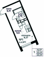 ЖК «МелисСад», планировка студии, 22.51 м²