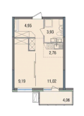 ЖК «Десятка», планировка 1-комнатной квартиры, 33.07 м²