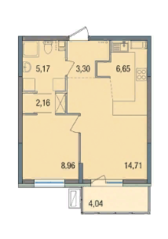 ЖК «Десятка», планировка 2-комнатной квартиры, 42.16 м²